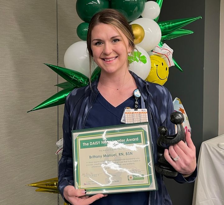 Shannon Nurse Brittany Manuel receives DAISY Nurse Leader Award during National Nurses Week